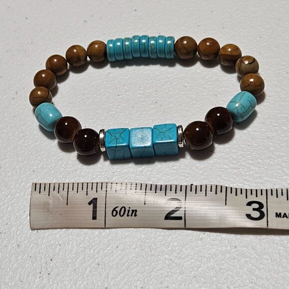 Southwest Boho Turquoise Brown Beads Stretch Bracelet Western Fashion Jewelry - Picture 3 of 3